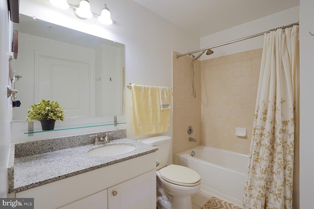 3600 S Glebe Rd Unit 822W, Arlington, VA 22202 - full bathroom with toilet, vanity, shower / bath combo with shower curtain, and tile patterned floors