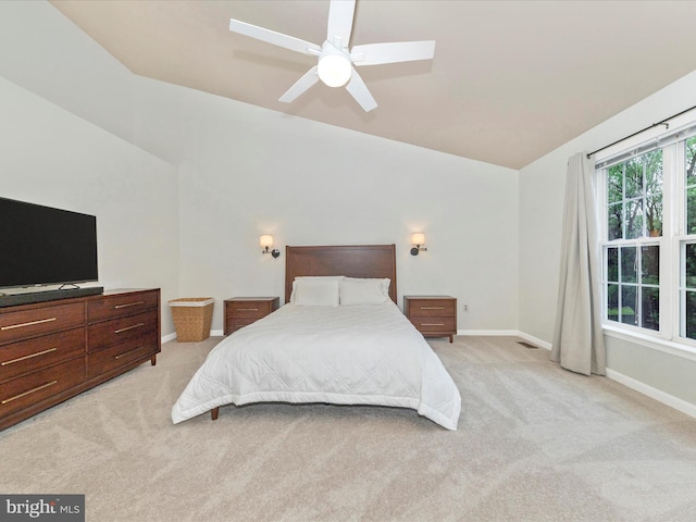 9034 Allington Manor Cir W, Frederick, MD 21703 - bedroom featuring light carpet, lofted ceiling, baseboards, and ceiling fan