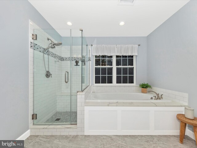 9034 Allington Manor Cir W, Frederick, MD 21703 - full bath featuring a stall shower, a bath, and recessed lighting