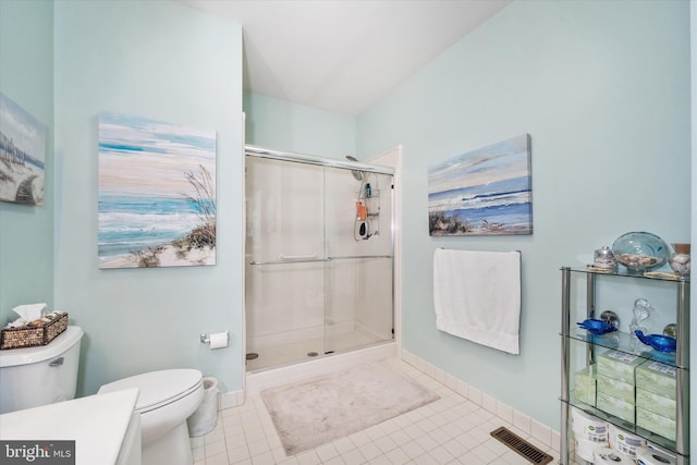 307 Obelisk Ln, Middletown, DE 19709 - full bathroom with toilet, a shower stall, tile patterned floors, baseboards, and vanity