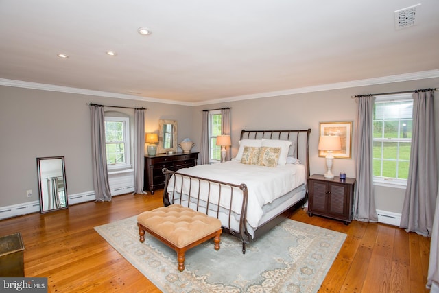 3864 Spring Valley Rd, Doylestown, PA 18902 - bedroom featuring hardwood / wood-style flooring, ornamental molding, recessed lighting, a baseboard heating unit, and baseboards