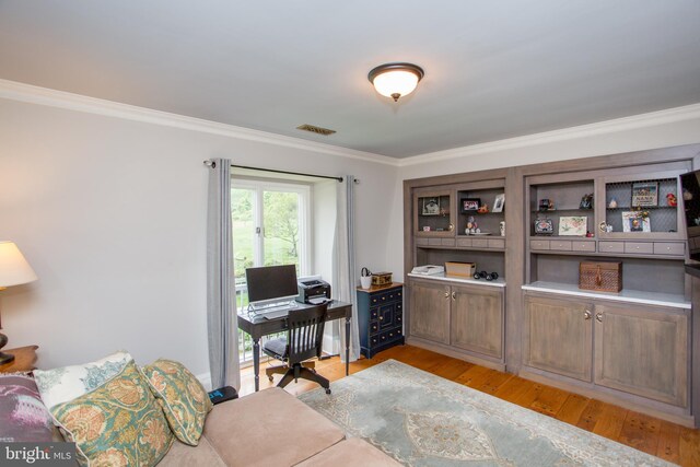 3864 Spring Valley Rd, Doylestown, PA 18902 - office area with ornamental molding and light wood-style flooring