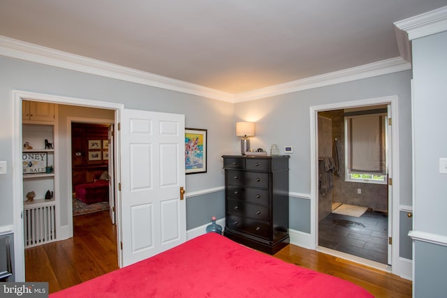 3864 Spring Valley Rd, Doylestown, PA 18902 - bedroom featuring wood finished floors, ornamental molding, baseboards, and connected bathroom