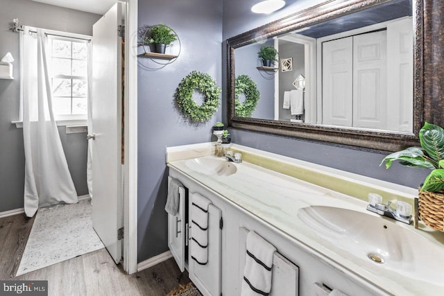 10103 Wimbledon Ct, Manassas, VA 20110 - bathroom with wood finished floors, double vanity, and baseboards