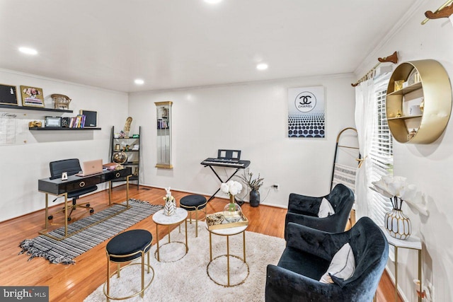 10103 Wimbledon Ct, Manassas, VA 20110 - living room with crown molding, wood finished floors, recessed lighting, and a desk