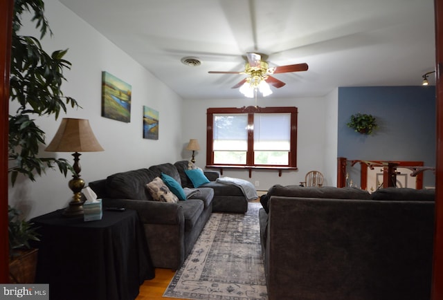 26 Shamrock Cir, Westminster, MD 21157 - living room with light wood-style flooring and a ceiling fan