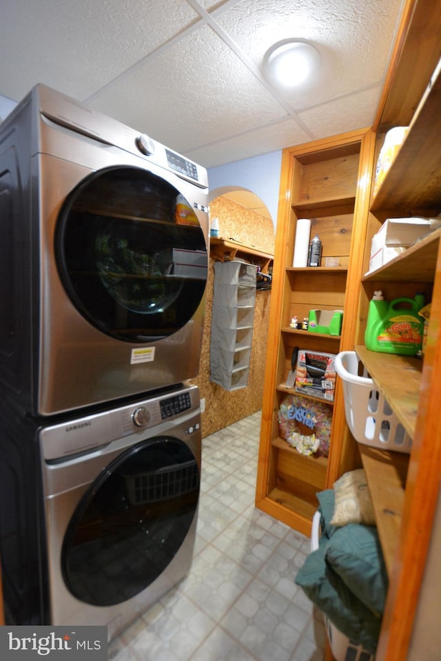 26 Shamrock Cir, Westminster, MD 21157 - washroom with stacked washer / drying machine and tile patterned floors