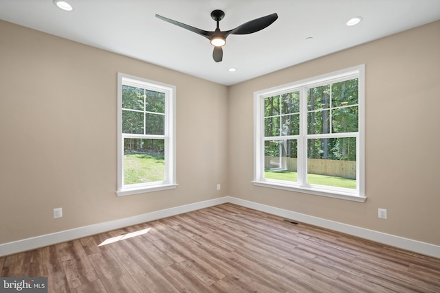 5570 Warren Dr, Huntingtown, MD 20639 - unfurnished room featuring baseboards, a ceiling fan, wood finished floors, and recessed lighting