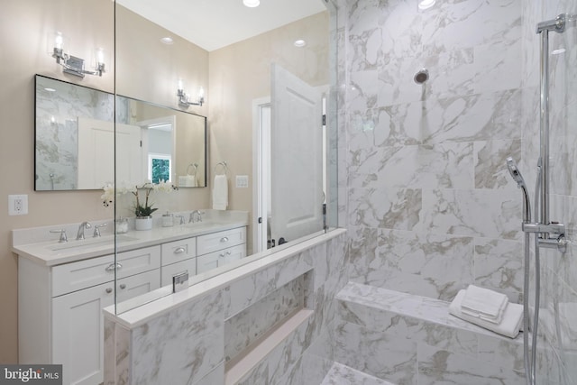 5570 Warren Dr, Huntingtown, MD 20639 - full bathroom with a walk in shower and double vanity