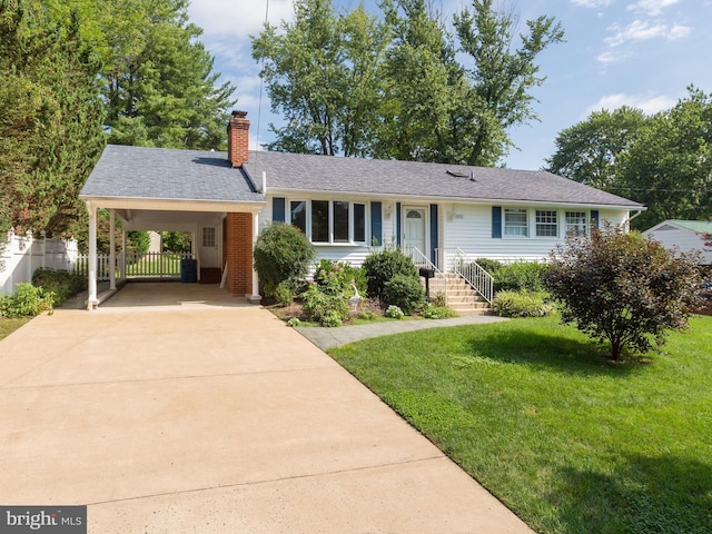 8002 Gosport Ln, Springfield, VA 22151 - ranch-style house featuring concrete driveway, a chimney, and an attached carport