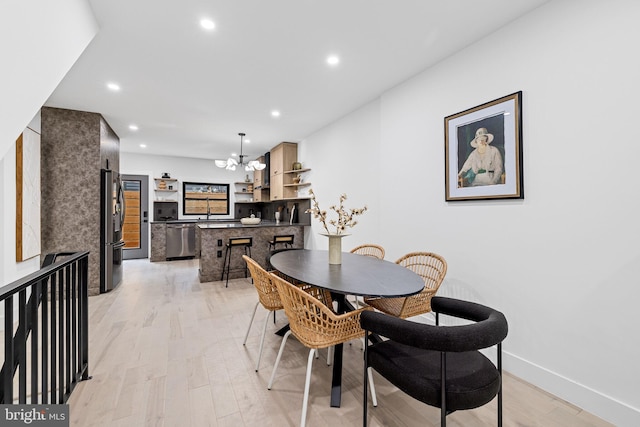 2035 Pierce St, Philadelphia, PA 19145 - dining space with recessed lighting, light wood-style flooring, a chandelier, and baseboards