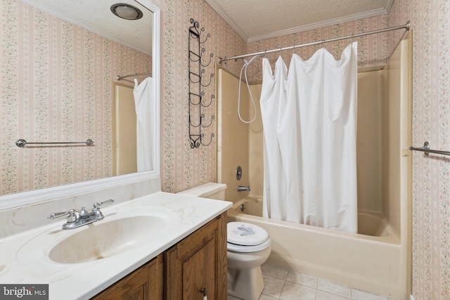 339 Gray Dr, Lusby, MD 20657 - full bathroom featuring a textured ceiling, vanity, shower / bath combo, toilet, and tile patterned floors