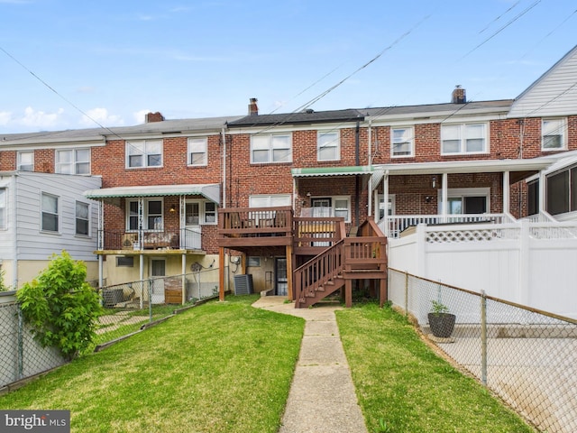 8663 Black Oak, Baltimore, MD 21234 - back of house featuring brick siding, stairway, a chimney, and a deck