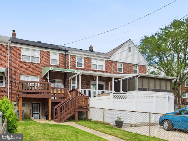 8663 Black Oak, Baltimore, MD 21234 - view of front of home with brick siding, a chimney, stairway, and a sunroom