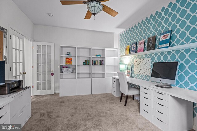 115 Hartefeld Dr, Avondale, PA 19311 - carpeted office with a ceiling fan and french doors