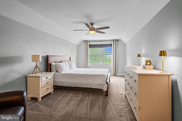 115 Hartefeld Dr, Avondale, PA 19311 - carpeted bedroom with vaulted ceiling, ceiling fan, and baseboards