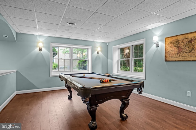 115 Hartefeld Dr, Avondale, PA 19311 - game room with baseboards, billiards, wood-type flooring, and a drop ceiling