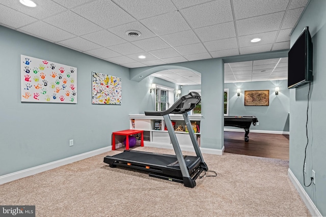 115 Hartefeld Dr, Avondale, PA 19311 - exercise area with carpet flooring, a drop ceiling, recessed lighting, baseboards, and pool table
