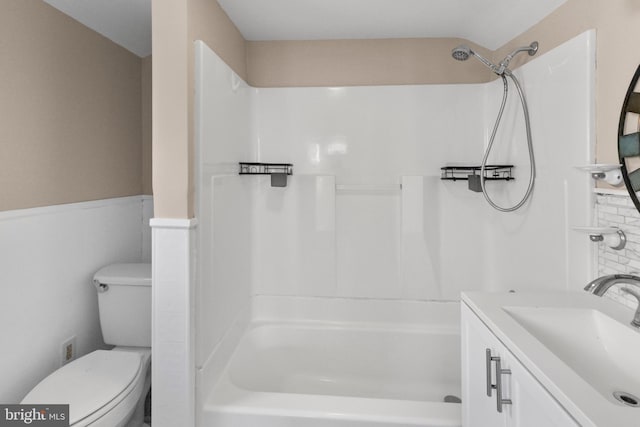 294 Jefferson St, Carneys Point, NJ 08069 - full bath with wainscoting, toilet, vanity, and shower / washtub combination