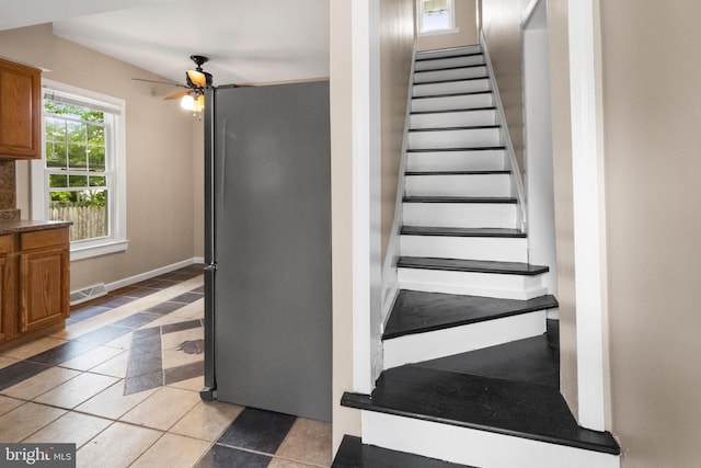 294 Jefferson St, Carneys Point, NJ 08069 - stairs featuring ceiling fan, baseboards, and tile patterned floors