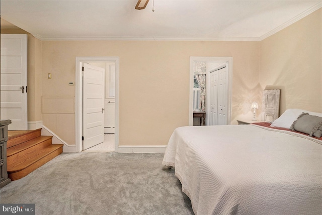 759 Avenue F, Langhorne, PA 19047 - carpeted bedroom with crown molding, baseboards, a closet, and a ceiling fan