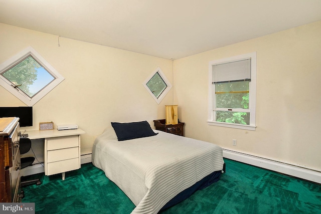 759 Avenue F, Langhorne, PA 19047 - bedroom with dark colored carpet, multiple windows, a baseboard heating unit, and baseboard heating