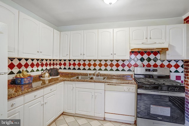 102 S Glebe Rd S, Arlington, VA 22204 - kitchen with white appliances, a sink, white cabinetry, and backsplash