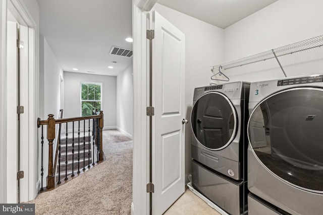 435 Potomac Run Rd, Fredericksburg, VA 22405 - washroom featuring independent washer and dryer, light carpet, and recessed lighting