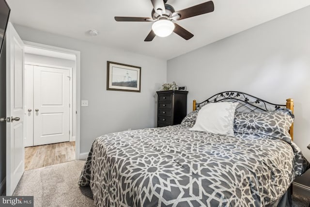 435 Potomac Run Rd, Fredericksburg, VA 22405 - bedroom featuring carpet floors, baseboards, ceiling fan, and wood finished floors