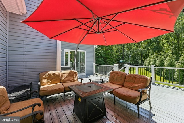 435 Potomac Run Rd, Fredericksburg, VA 22405 - wooden terrace with outdoor lounge area and a view of trees