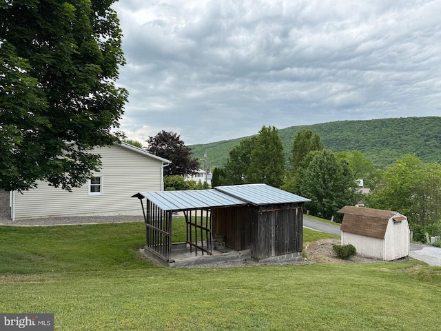 64 Mulberry St, Franklin, WV 26807 - view of green lawn featuring an outdoor structure and a shed