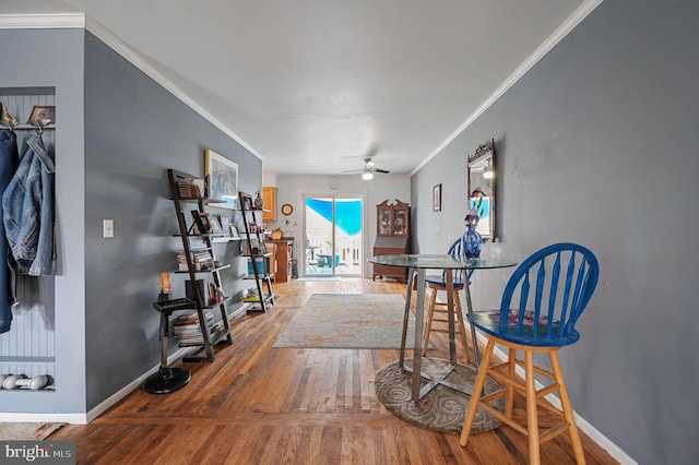 59 Wyatt St, Frederica, DE 19946 - sitting room with hardwood / wood-style floors, ornamental molding, baseboards, and a ceiling fan