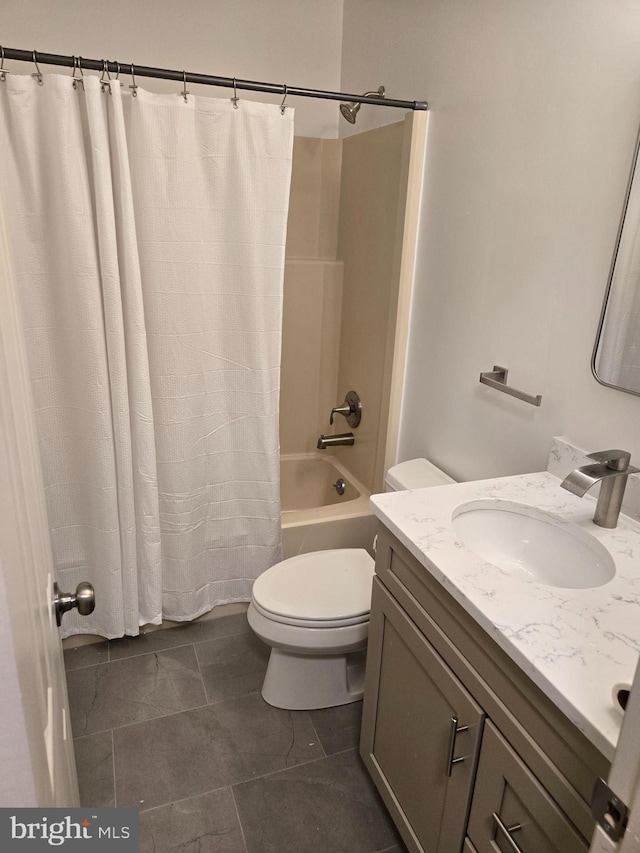 6 Granby Ln, Ocean Pines, MD 21811 - bathroom featuring toilet, shower / tub combo with curtain, and vanity