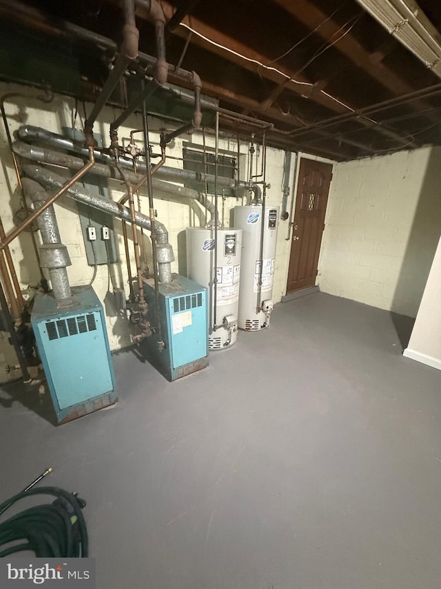 1113 Faunce St, Philadelphia, PA 19111 - unfinished basement featuring gas water heater and concrete block wall