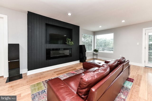 2432 S Culpeper St, Arlington, VA 22206 - living room with a fireplace, light wood-type flooring, recessed lighting, and baseboards