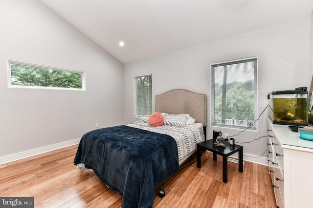 2432 S Culpeper St, Arlington, VA 22206 - bedroom featuring baseboards, lofted ceiling, light wood-style flooring, and recessed lighting
