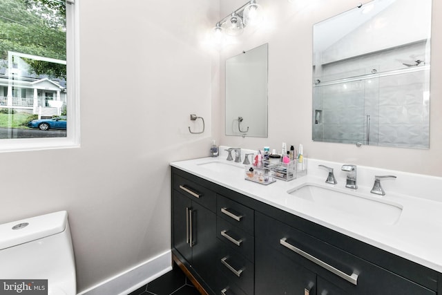 2432 S Culpeper St, Arlington, VA 22206 - bathroom with a stall shower, toilet, and double vanity