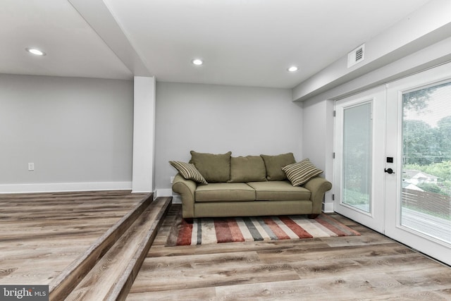 2432 S Culpeper St, Arlington, VA 22206 - living room featuring recessed lighting, wood finished floors, baseboards, and french doors