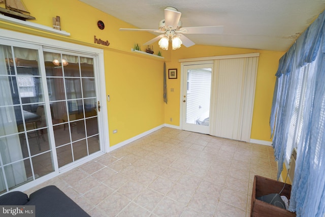 20560 Nanticoke Rd, Nanticoke, MD 21840 - tiled spare room featuring a ceiling fan, lofted ceiling, and baseboards