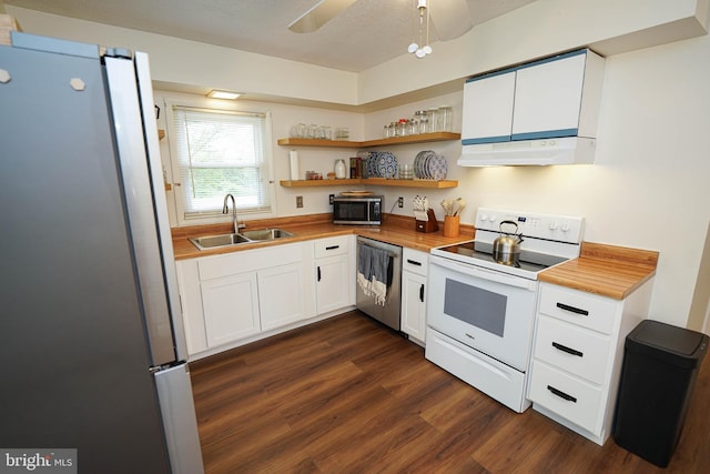 20560 Nanticoke Rd, Nanticoke, MD 21840 - kitchen with appliances with stainless steel finishes, a sink, under cabinet range hood, and dark wood finished floors