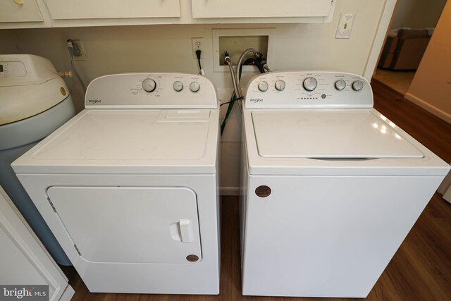 20560 Nanticoke Rd, Nanticoke, MD 21840 - laundry room with washing machine and clothes dryer, cabinet space, and dark wood finished floors