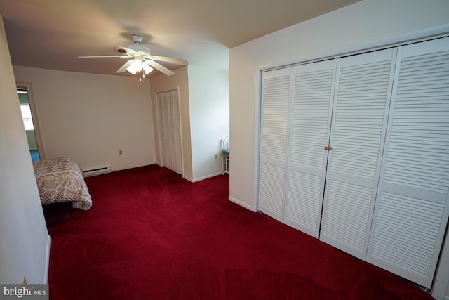 20560 Nanticoke Rd, Nanticoke, MD 21840 - unfurnished bedroom featuring a baseboard heating unit, carpet, and ceiling fan