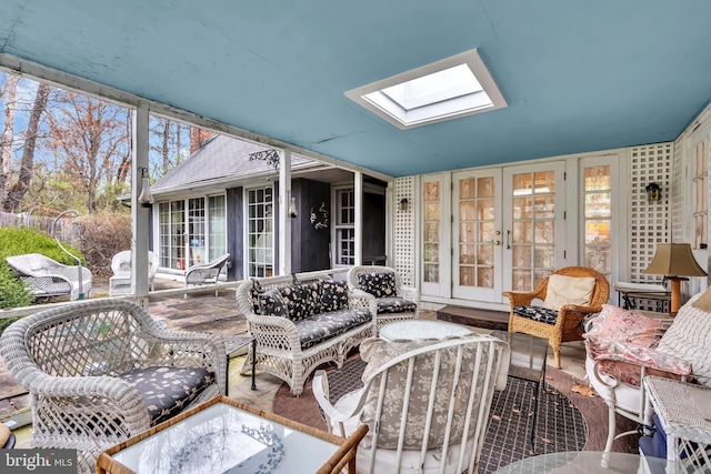 607 Rosedale Rd, Princeton, NJ 08540 - sunroom / solarium featuring french doors, a skylight, and outdoor lounge area