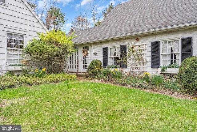 607 Rosedale Rd, Princeton, NJ 08540 - entrance to property featuring french doors, a yard, and a shingled roof