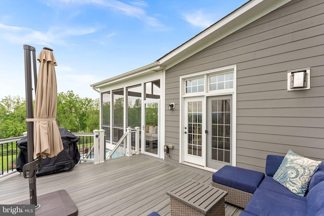 16024 Waterford Crest Pl, Paeonian Springs, VA 20129 - wooden terrace featuring a sunroom