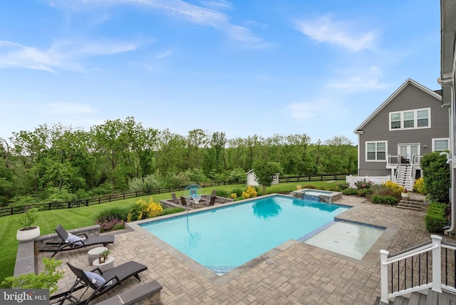 16024 Waterford Crest Pl, Paeonian Springs, VA 20129 - view of pool featuring stairway, a patio, an outbuilding, and a pool with connected hot tub