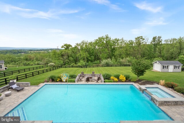 16024 Waterford Crest Pl, Paeonian Springs, VA 20129 - view of swimming pool featuring an outbuilding, a patio, and a pool with connected hot tub