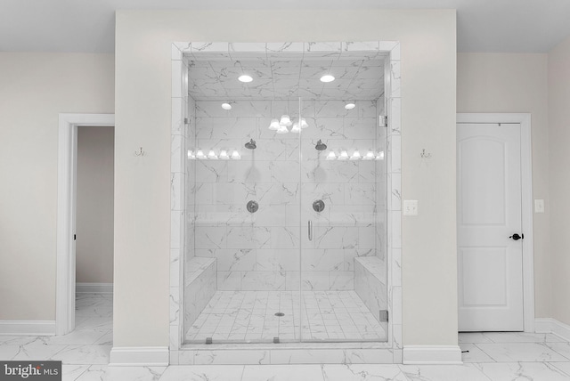 16024 Waterford Crest Pl, Paeonian Springs, VA 20129 - bathroom with marble look tiles, baseboards, and a marble finish shower