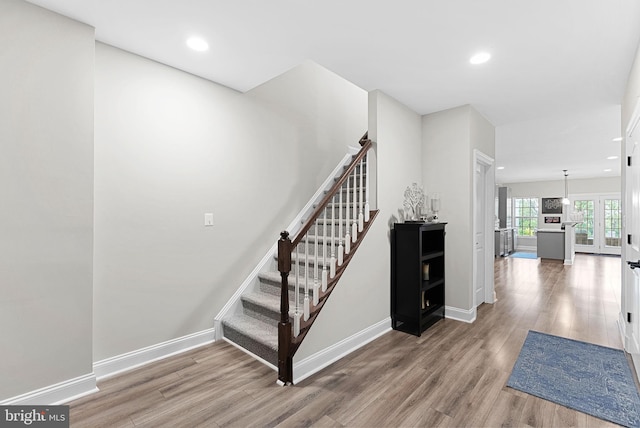 16024 Waterford Crest Pl, Paeonian Springs, VA 20129 - stairway featuring wood finished floors, recessed lighting, and baseboards