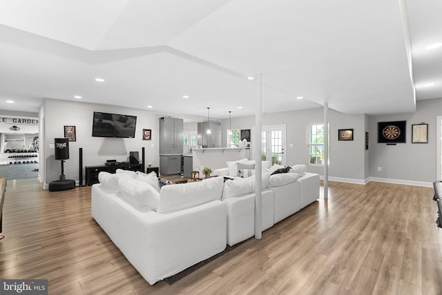 16024 Waterford Crest Pl, Paeonian Springs, VA 20129 - living room featuring light wood-style floors, recessed lighting, and baseboards